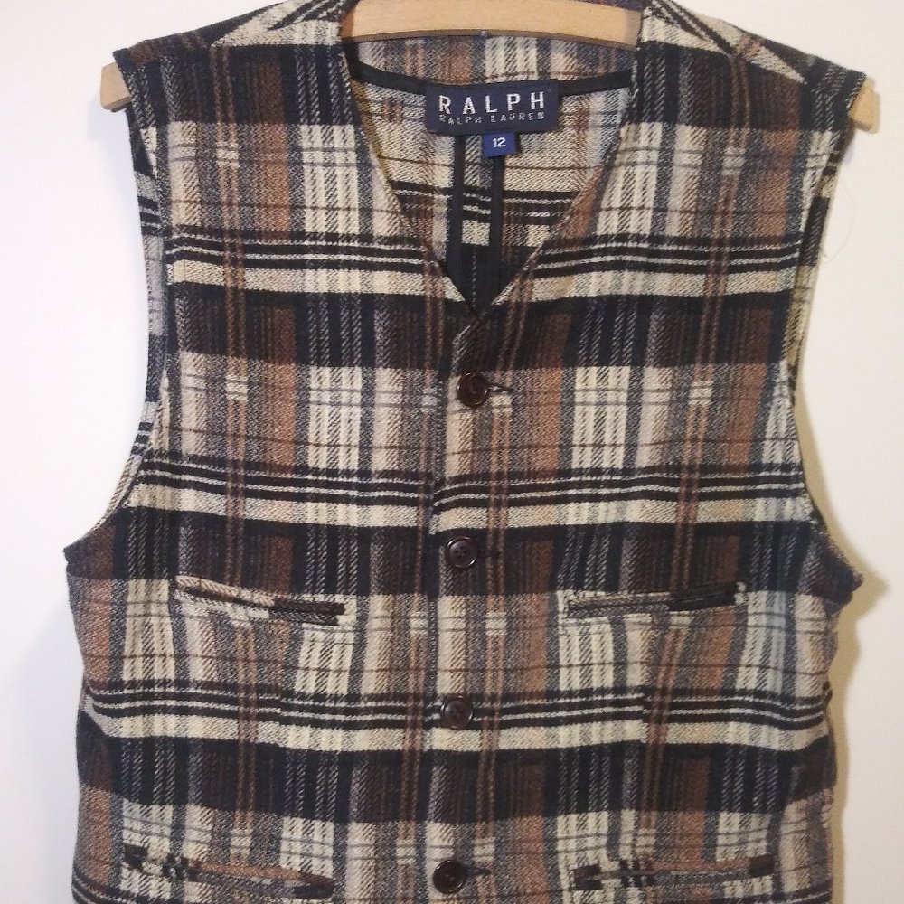 Vintage Blue Label Ralph Lauren Brown Plaid Vest